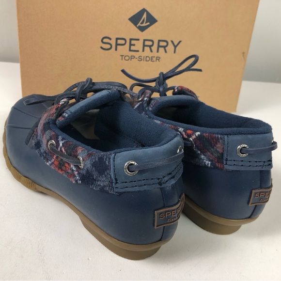 Sperry Saltwater 1 Eye Duck Boots NIB Plaid Wool Blend w Microfleece Lining New - Picture 3 of 9